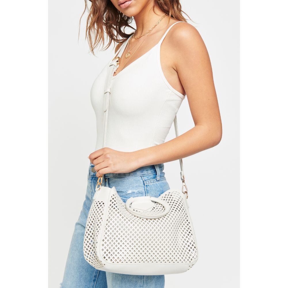 Woman wearing White Urban Expressions Jaclyn Satchel 840611169631 View 1 | White