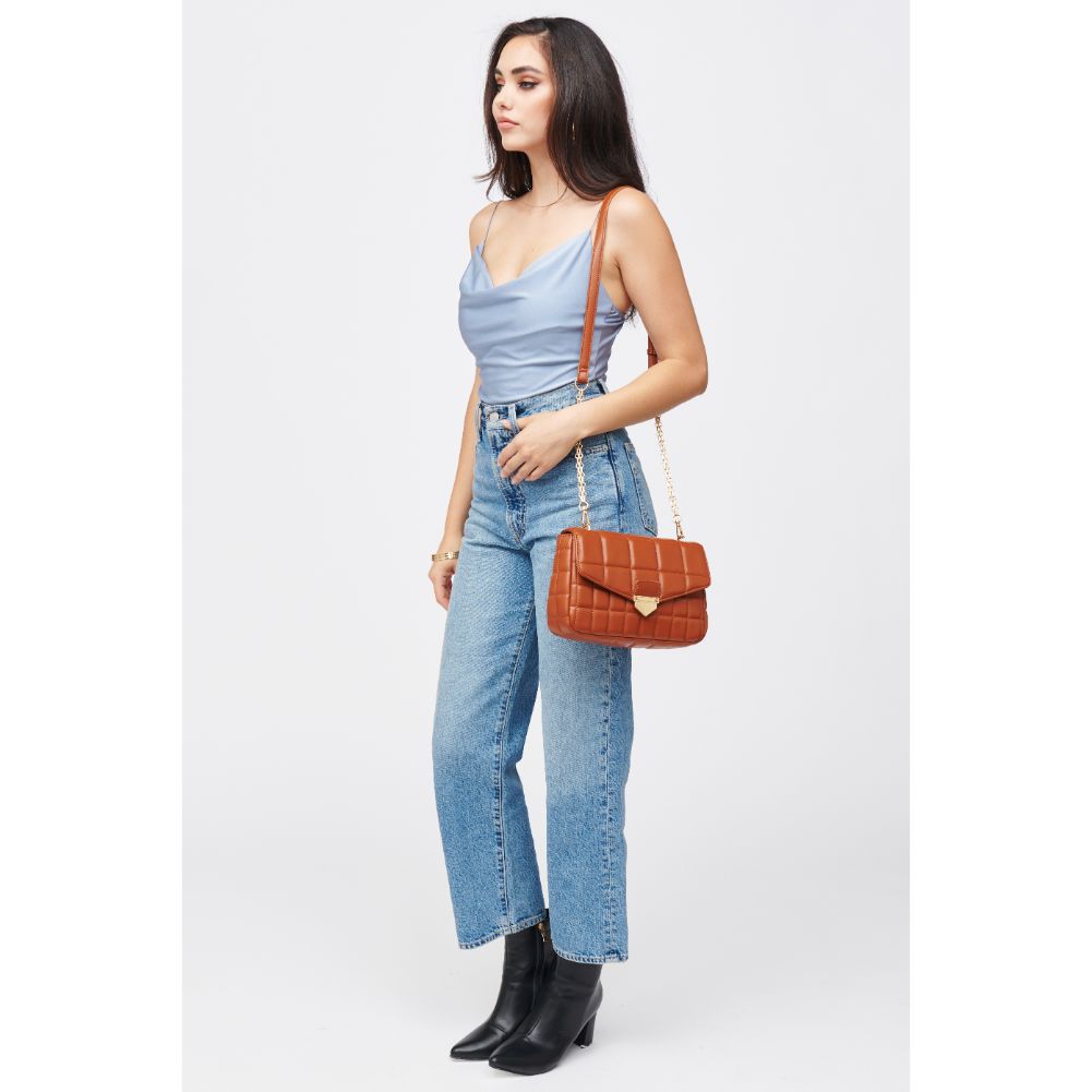 Woman wearing Tan Urban Expressions Patsy Crossbody 840611184559 View 4 | Tan