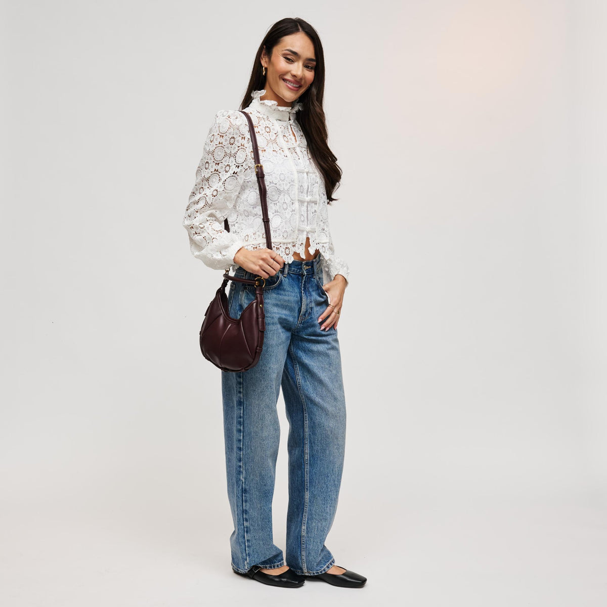 Woman wearing Wine Urban Expressions McCarthy - Small Hobo 840504211997 View 4 | Wine