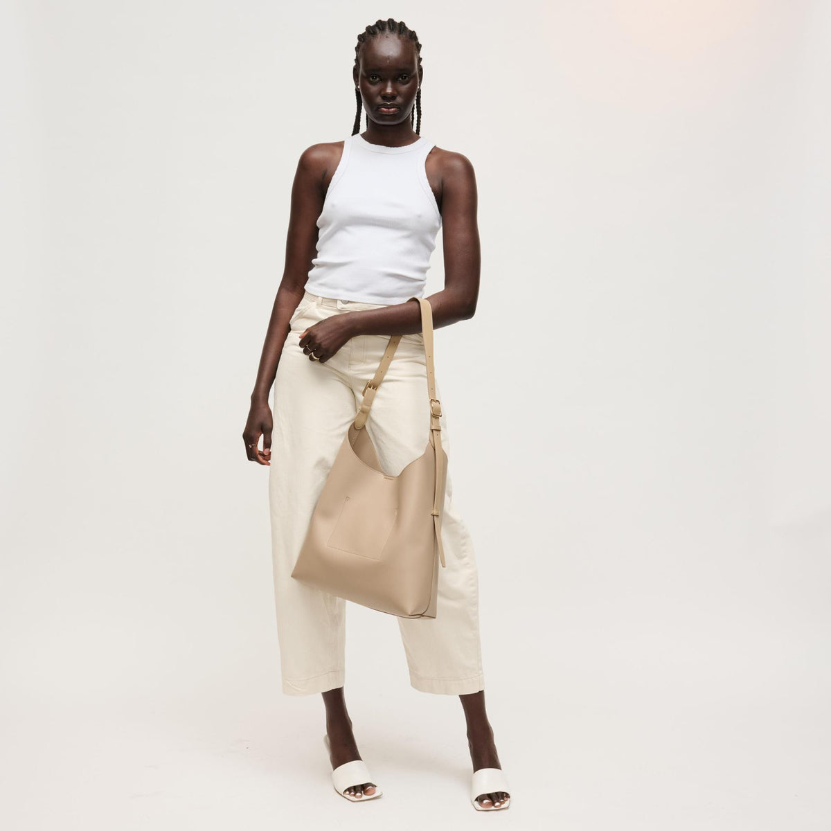 Woman wearing Almond Urban Expressions Maria Hobo 840504206276 View 3 | Almond