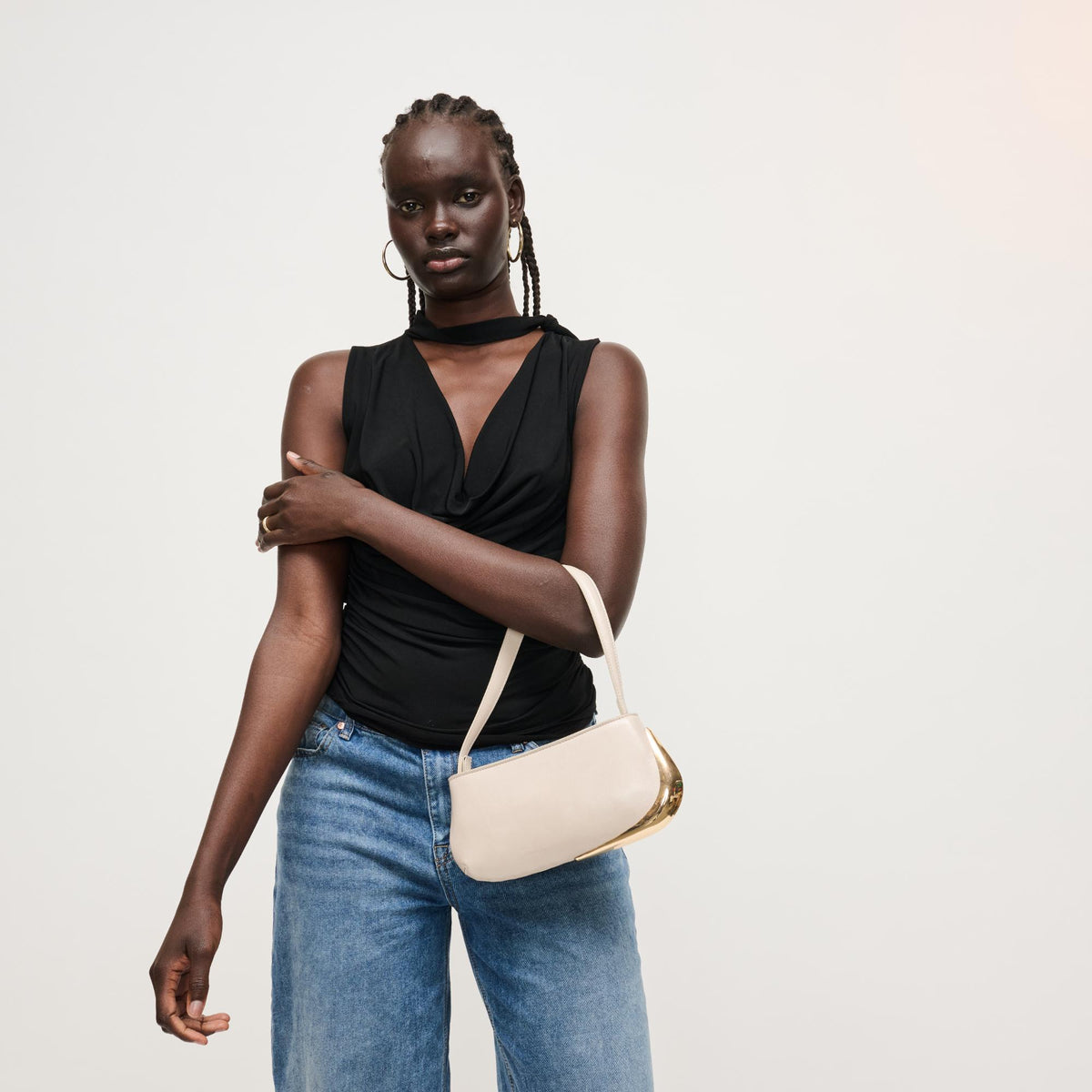 Woman wearing Cream Urban Expressions Cooper Shoulder Bag 840504205750 View 2 | Cream