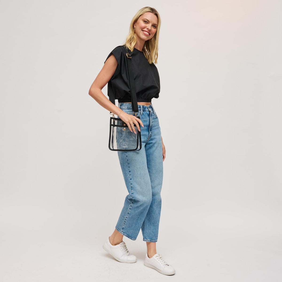 Woman wearing Black Urban Expressions Beckham - Clear Crossbody 840504201394 View 3 | Black