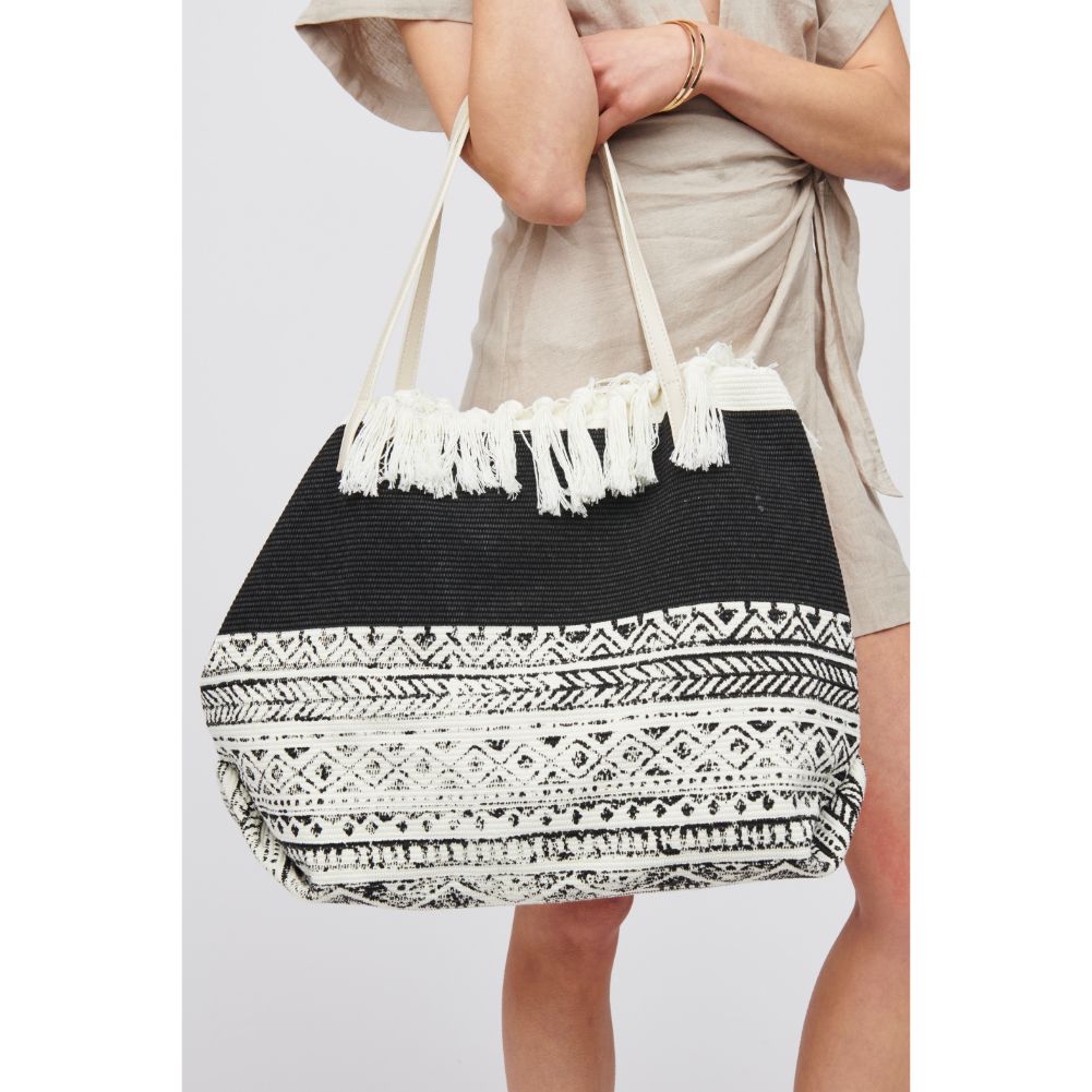 Woman wearing Black White Urban Expressions Vesper Tote 818209018005 View 4 | Black White