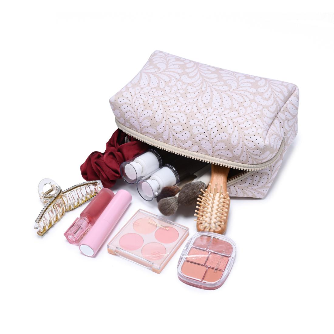 Woman wearing Soft Pink Urban Essentials Airy Edit Cosmetic & Travel Organizer Pouch 840504207709 View 1 | Soft Pink