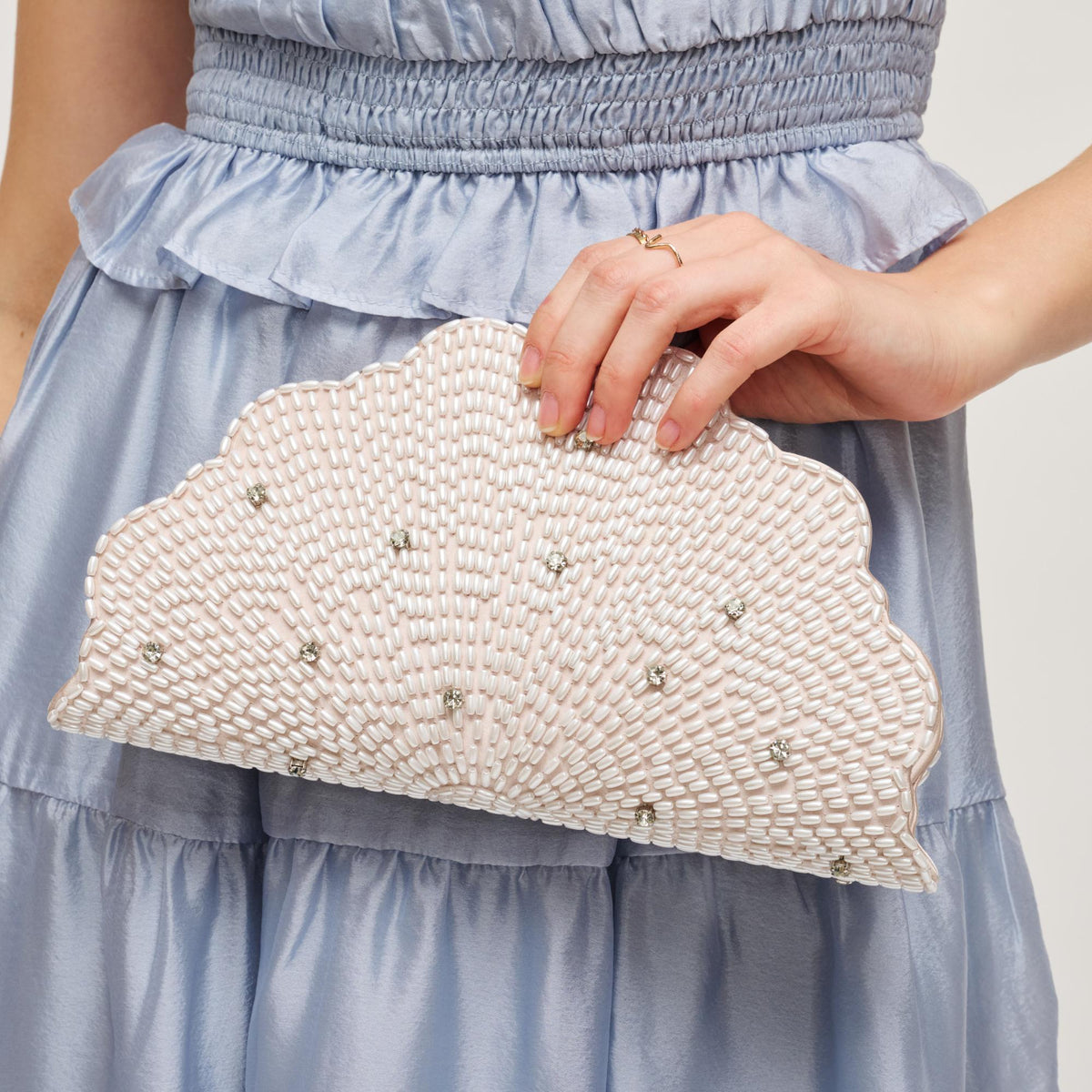 Woman wearing Ivory Urban Expressions Mason Evening Bag 840504204593 View 1 | Ivory