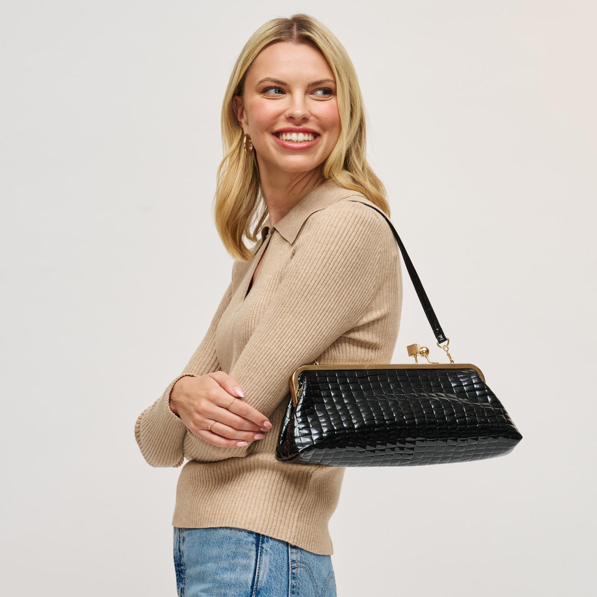 Woman wearing Black Urban Expressions Piper Clutch 840504200724 View 1 | Black