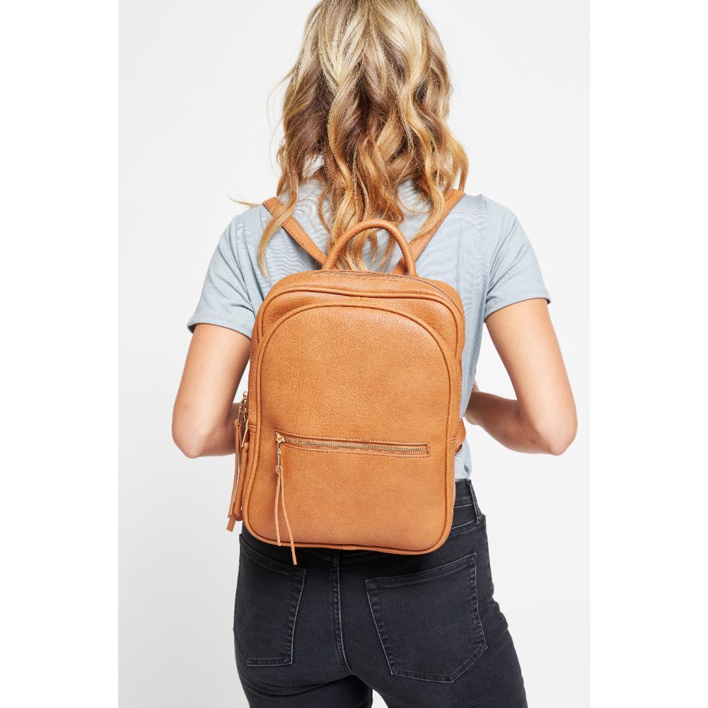Woman wearing Tan Urban Expressions Mercer Backpack 840611178862 View 4 | Tan