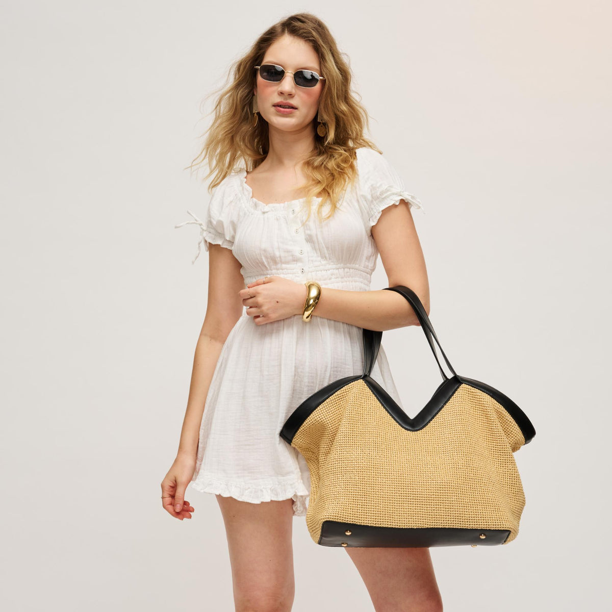 Woman wearing Natural Black Urban Expressions Madelyn Tote 840504204180 View 1 | Natural Black