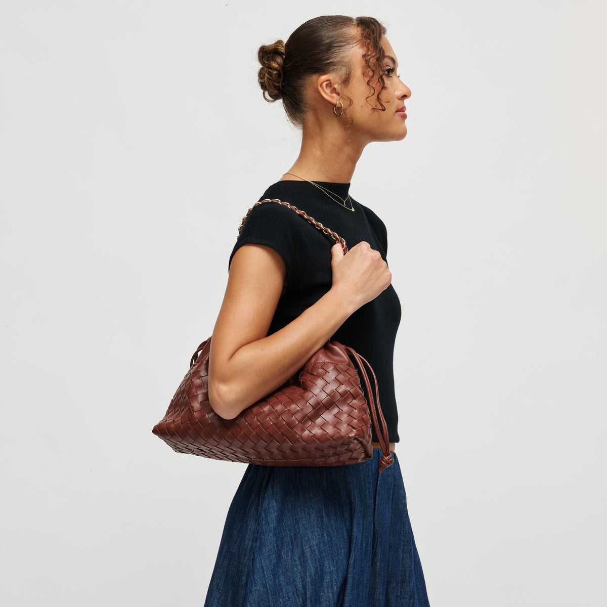 Woman wearing Brown Urban Expressions Sawyer Shoulder Bag 840504213625 View 2 | Brown