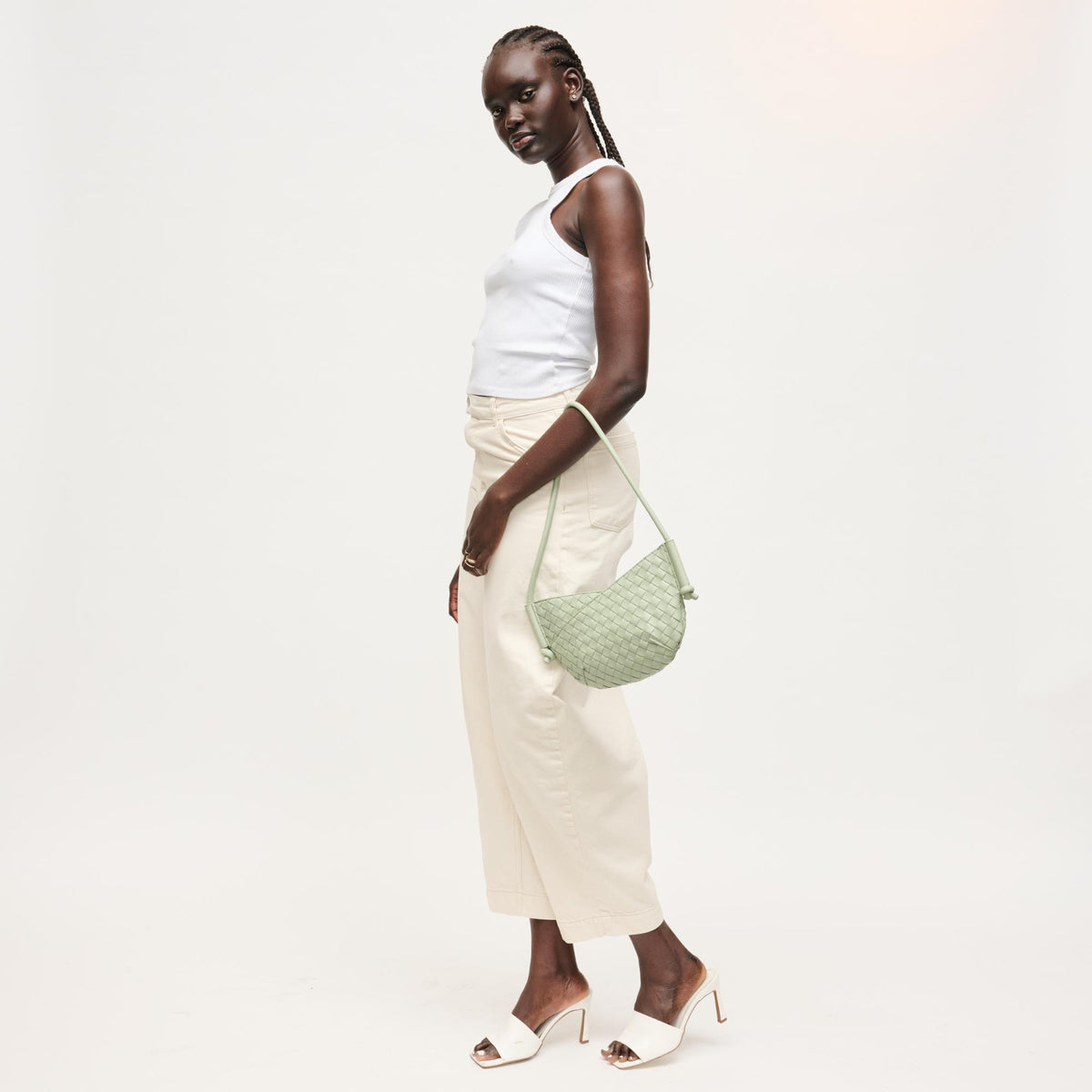 Woman wearing Sage Urban Expressions Oakley Shoulder Bag 840504204241 View 4 | Sage