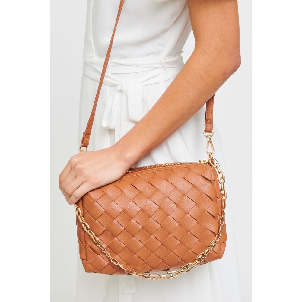 Woman wearing Tan Urban Expressions Elara Crossbody 840611179609 View 1 | Tan