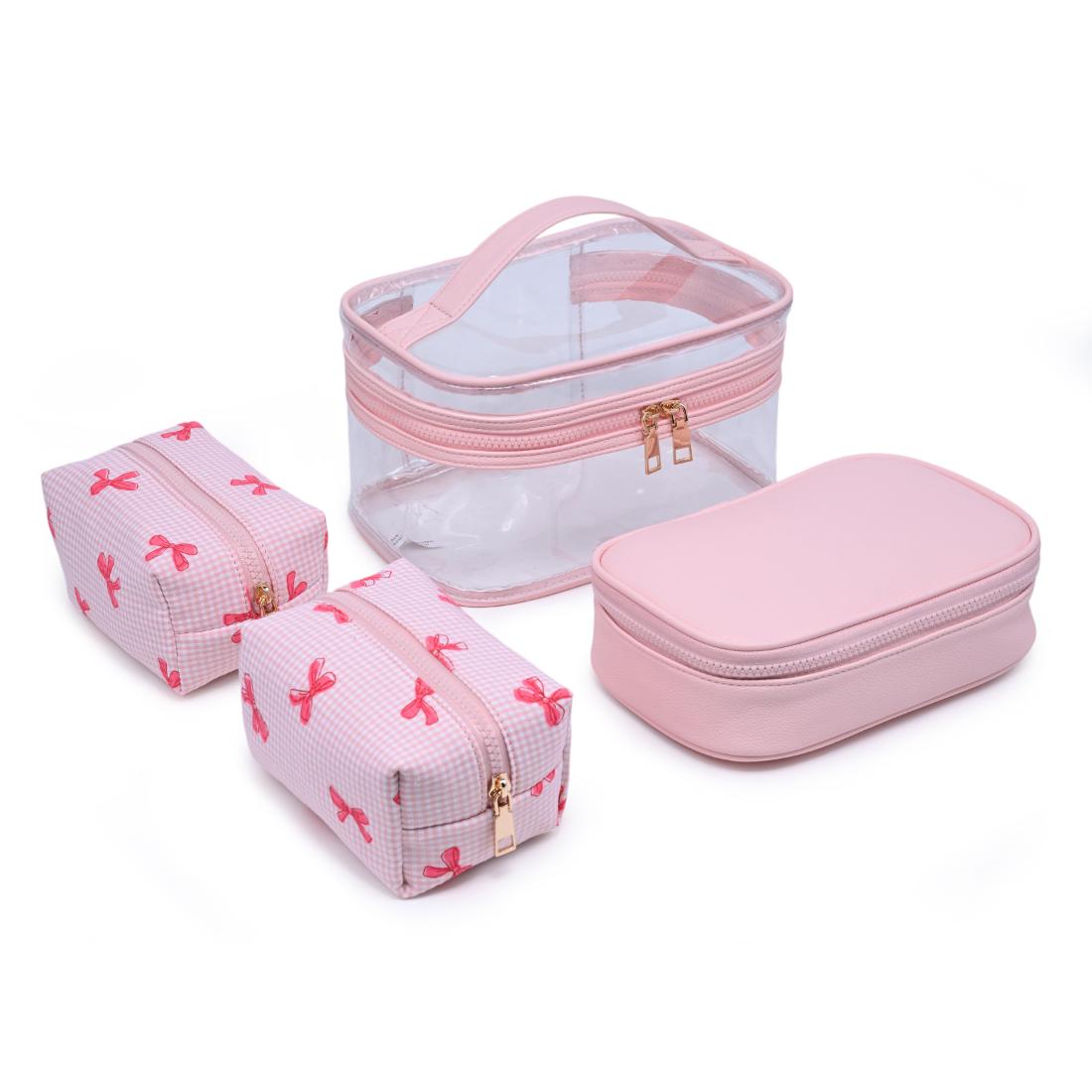 Woman wearing Pink Bow Urban Essentials Bow & Tell - 4 Piece Train Case Set 840504215650 View 1 | Pink Bow