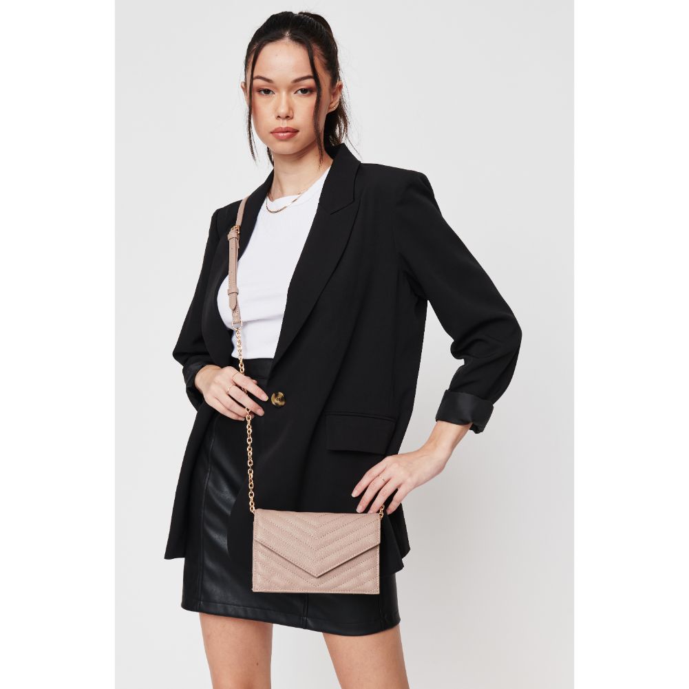 Woman wearing Nude Urban Expressions Muriel Crossbody 840611104632 View 2 | Nude