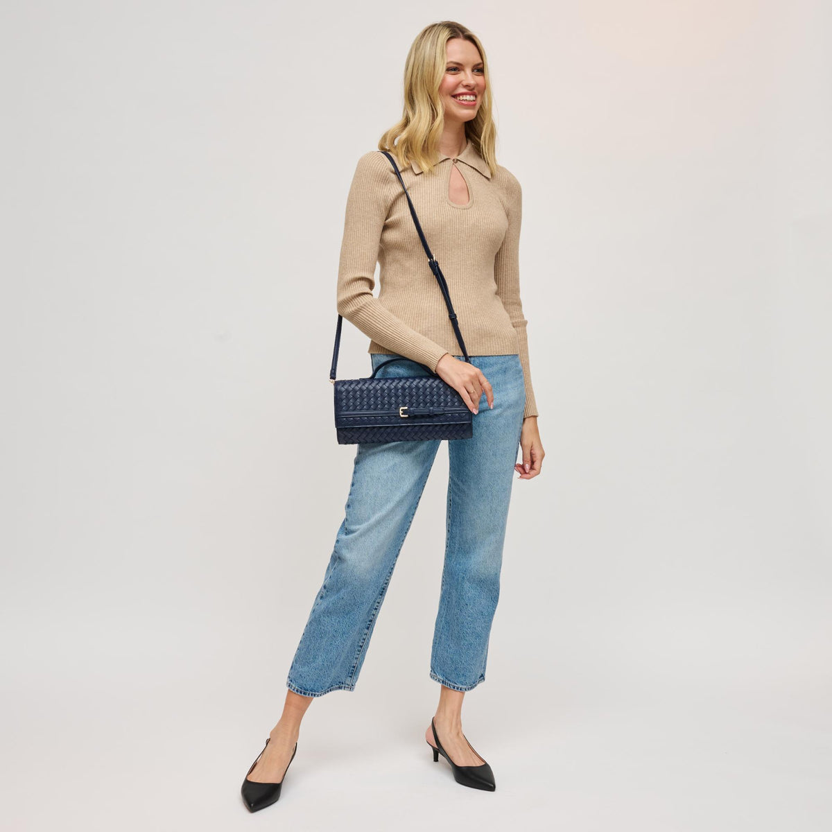 Woman wearing Midnight Urban Expressions Emerson Crossbody 840611198365 View 3 | Midnight