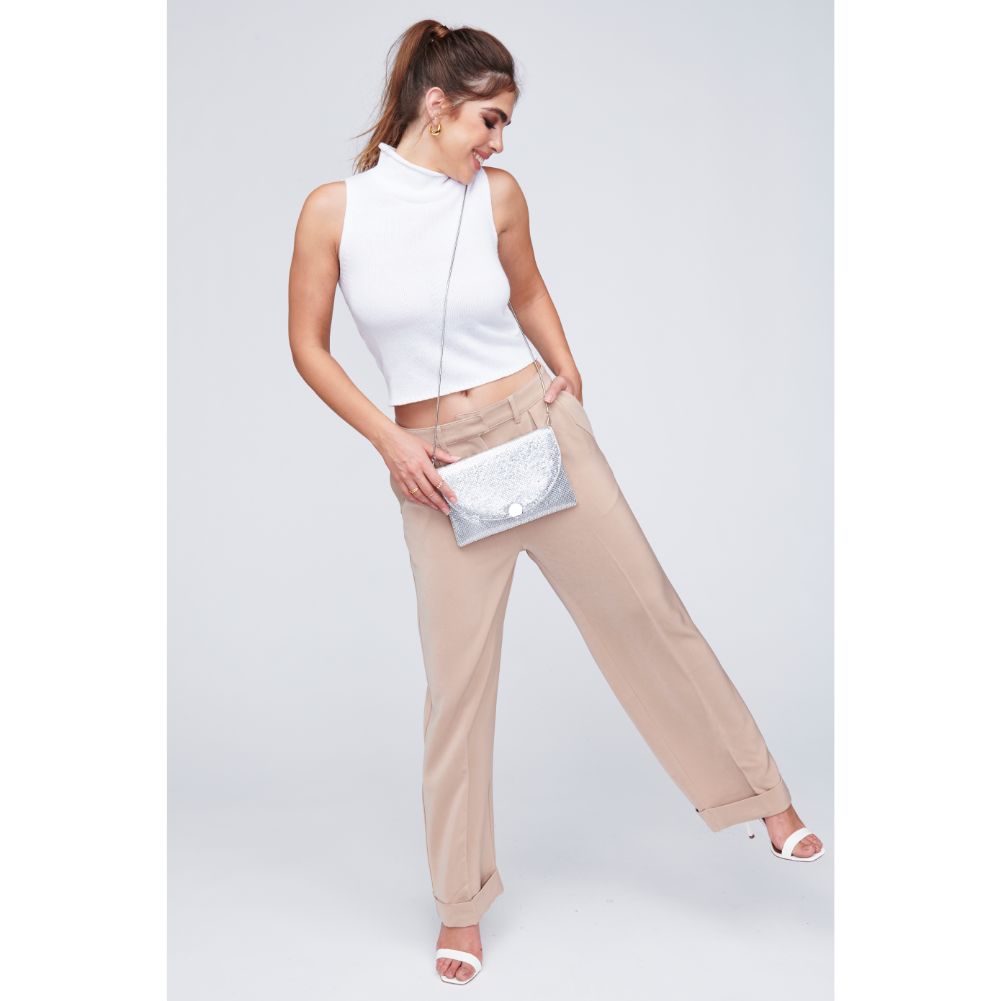 Woman wearing Silver Urban Expressions Febe Evening Bag 818209011389 View 2 | Silver