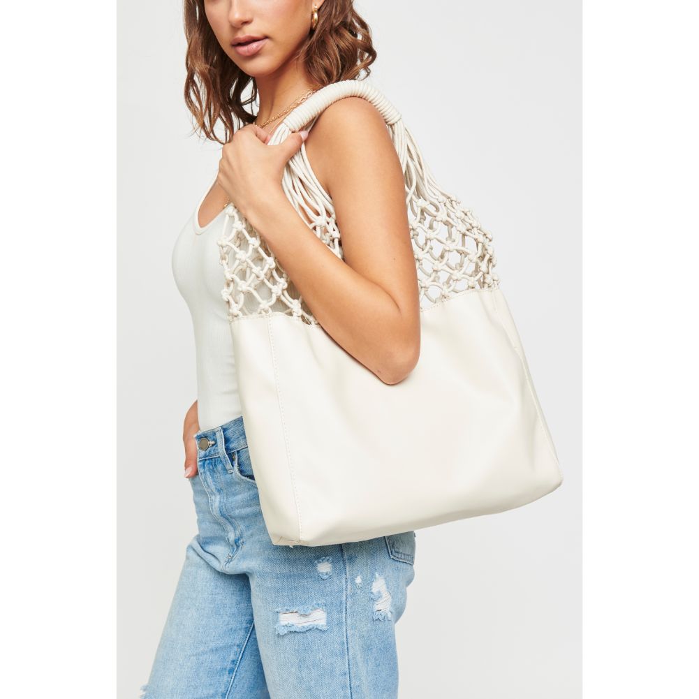 Woman wearing Cream Urban Expressions Santa Cruz Tote 840611169877 View 3 | Cream