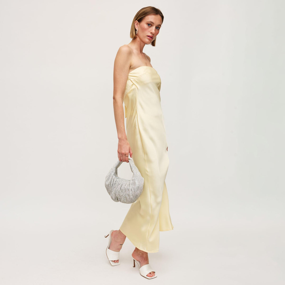 Woman wearing Silver Urban Expressions Arianna Evening Bag 840611160485 View 3 | Silver
