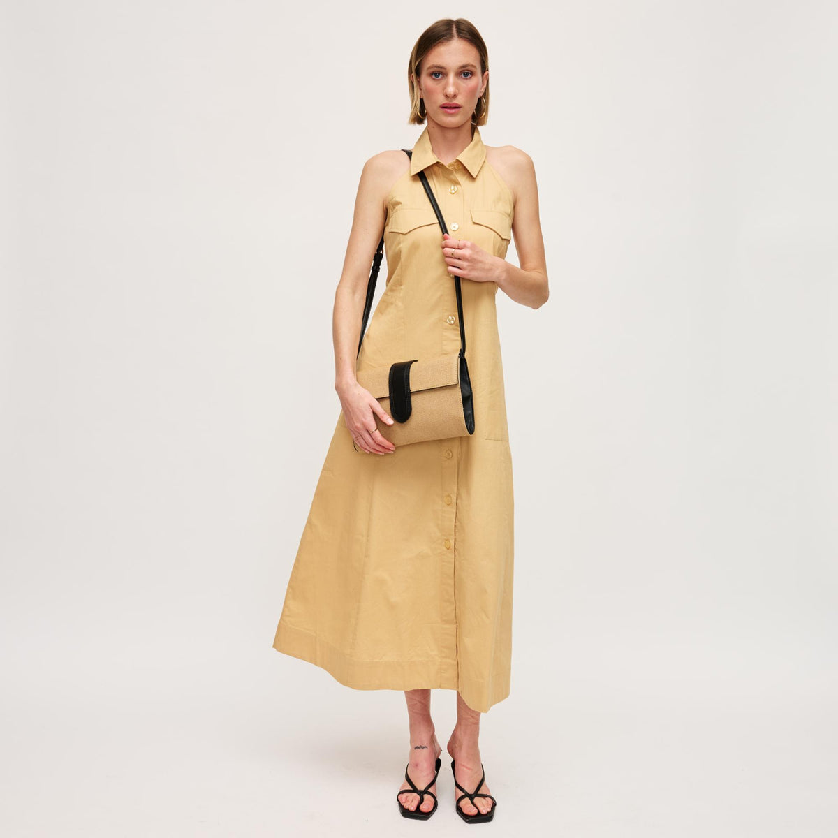 Woman wearing Natural Black Urban Expressions Sia Crossbody 840611151766 View 2 | Natural Black