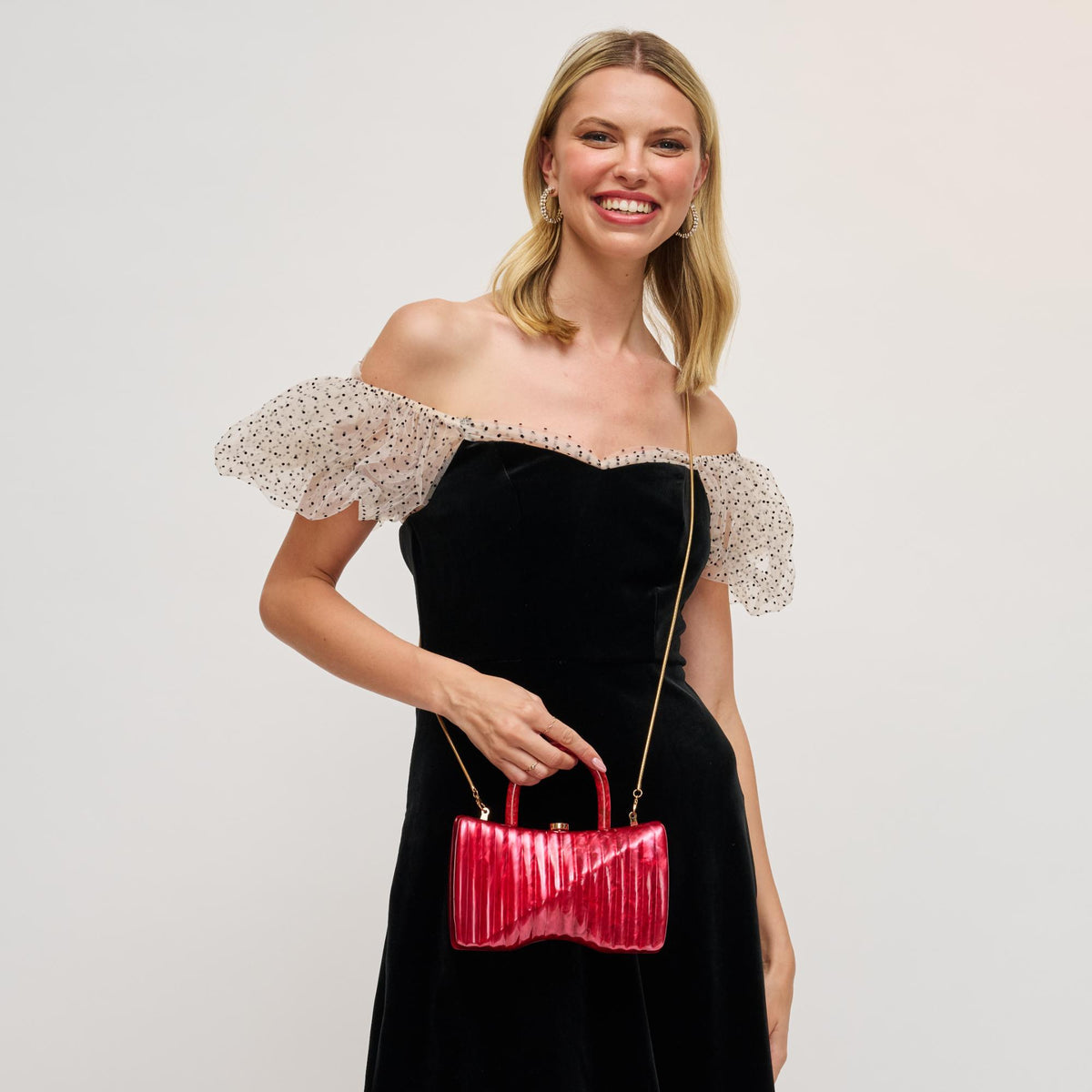 Woman wearing Red Urban Expressions Julie Evening Bag 840611198686 View 2 | Red
