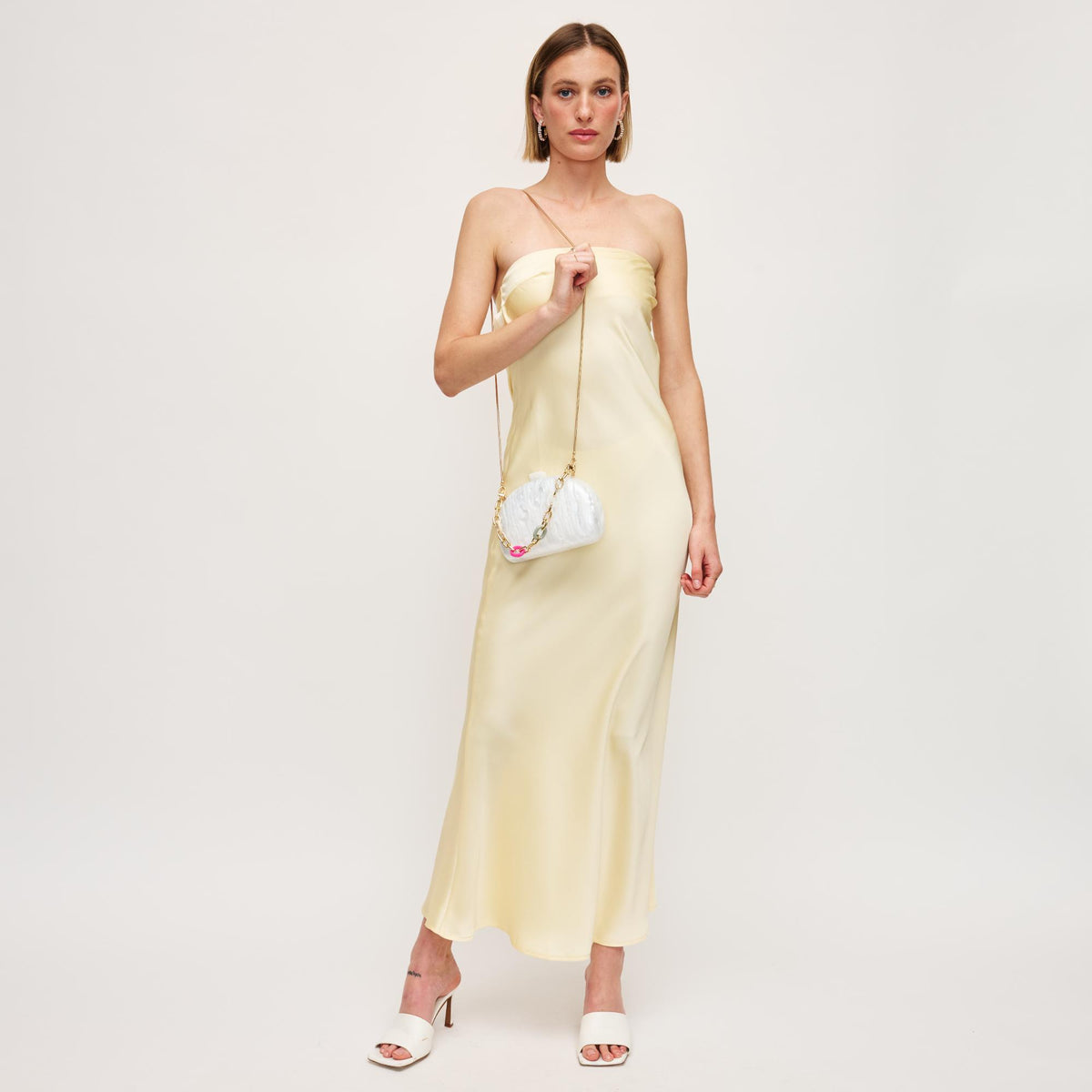 Woman wearing Ivory Urban Expressions Morgan Evening Bag 840611151490 View 4 | Ivory