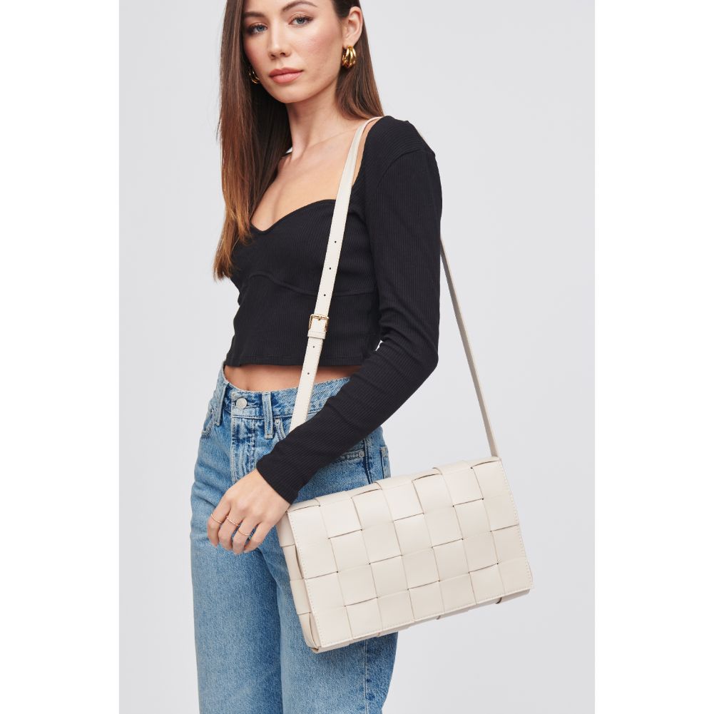 Woman wearing Oatmilk Urban Expressions Olga - Woven Crossbody 818209019316 View 2 | Oatmilk