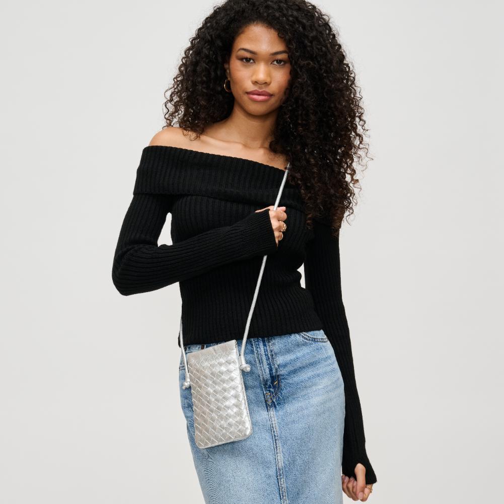 Woman wearing Silver Urban Expressions Jackie Crossbody 840611141989 View 1 | Silver