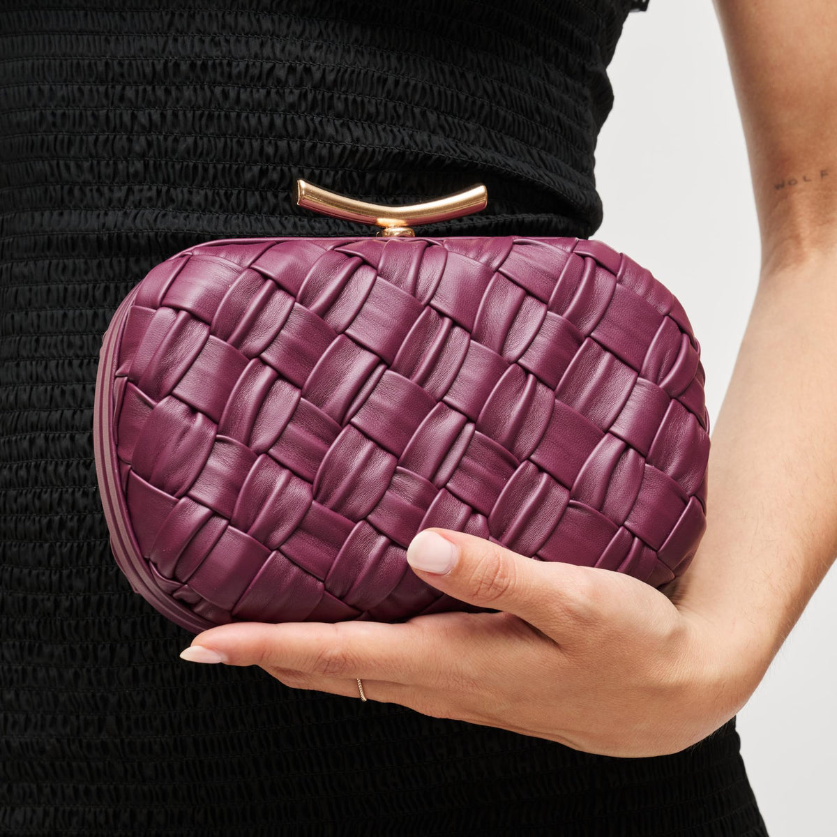 Woman wearing Burgundy Urban Expressions Rya Evening Bag 840611199898 View 4 | Burgundy