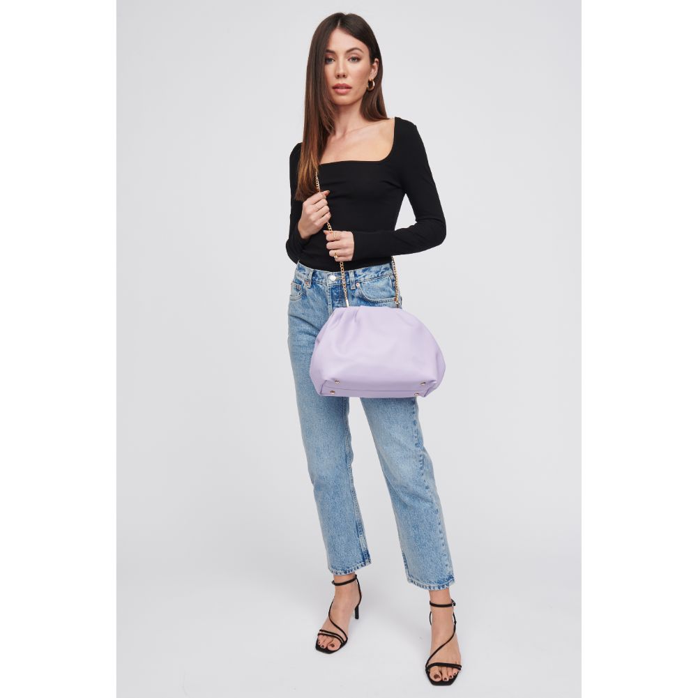 Woman wearing Lilac Urban Expressions Yasmina Clutch 818209016315 View 3 | Lilac