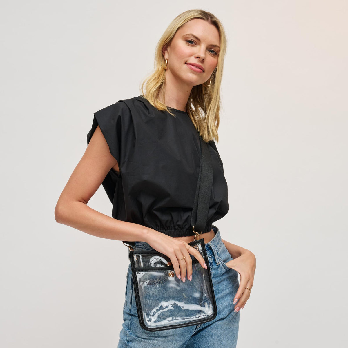 Woman wearing Black Urban Expressions Beckham - Clear Crossbody 840504201394 View 1 | Black