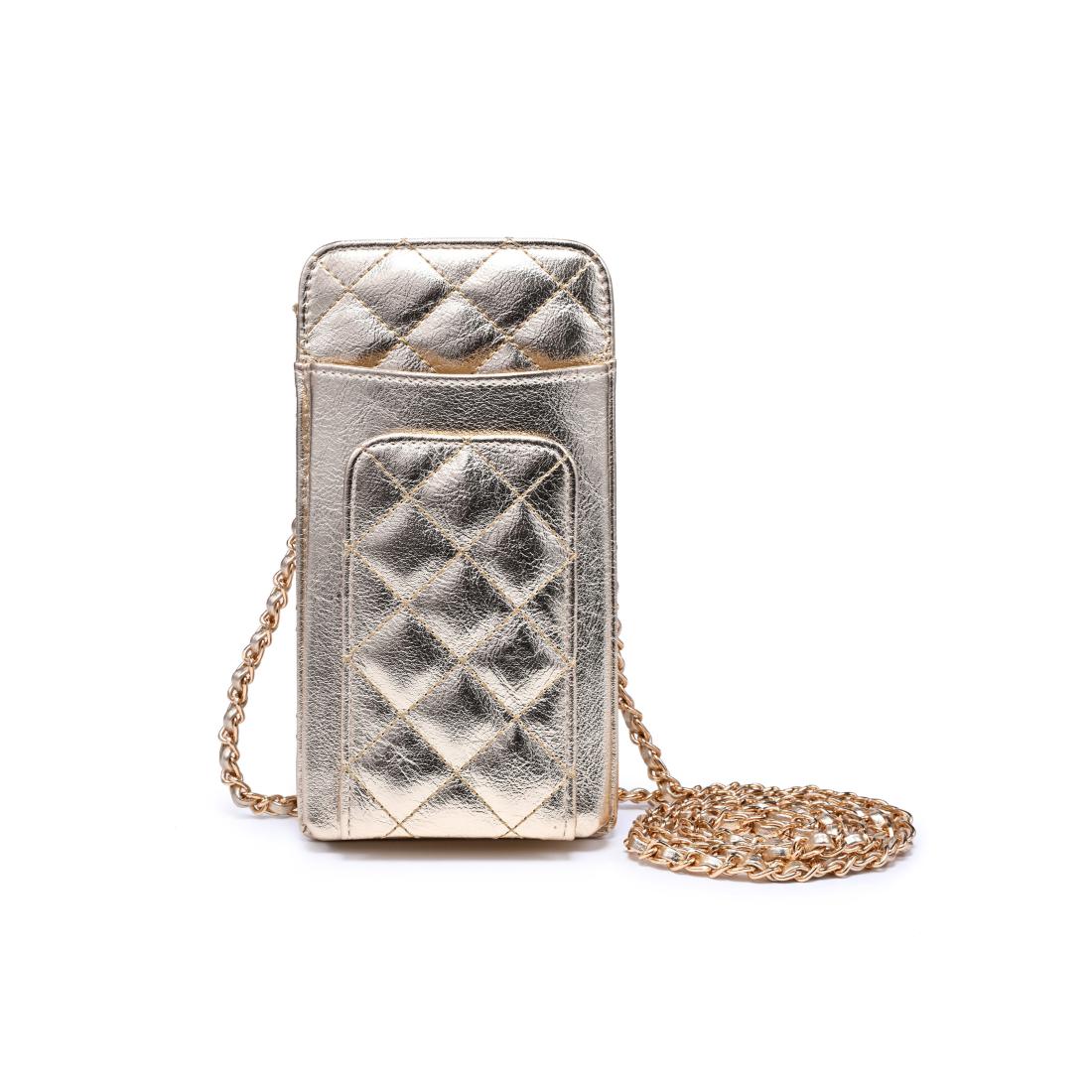 Woman wearing Light Gold Urban Expressions Brianna 2.0 Cell Phone Crossbody 840504203787 View 5 | Light Gold