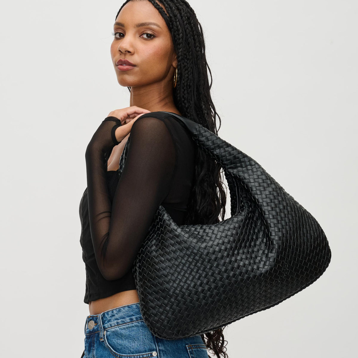 Woman wearing Black Urban Expressions Laverne Hobo 840611130112 View 1 | Black