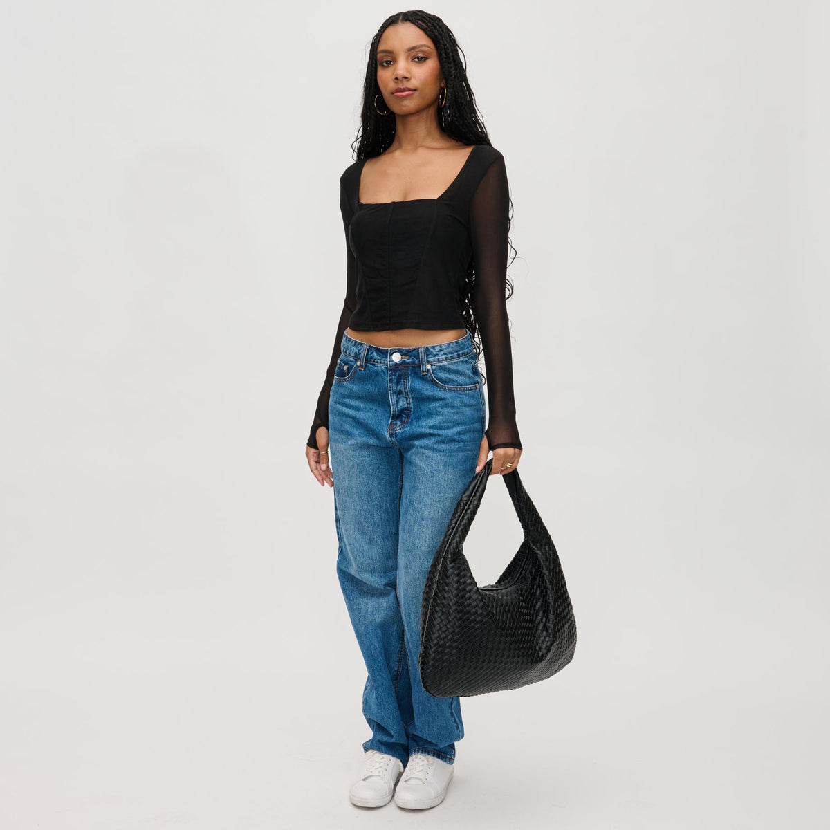 Woman wearing Black Urban Expressions Laverne Hobo 840611130112 View 3 | Black