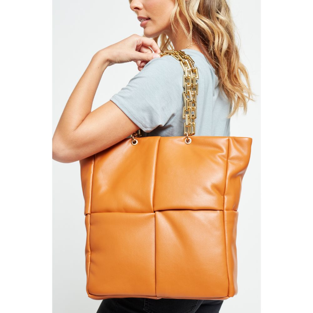 Woman wearing Tan Urban Expressions Zoe Tote 840611178572 View 4 | Tan