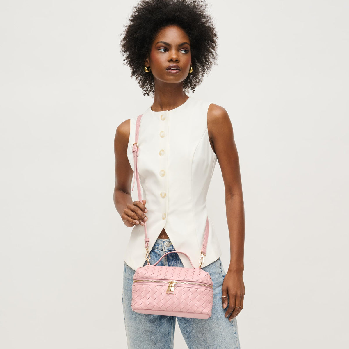 Woman wearing Pink Urban Expressions Richie Crossbody 840611151964 View 1 | Pink