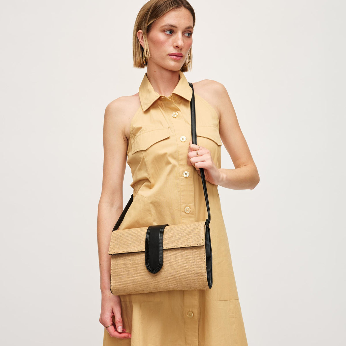 Woman wearing Natural Black Urban Expressions Sia Crossbody 840611151766 View 1 | Natural Black