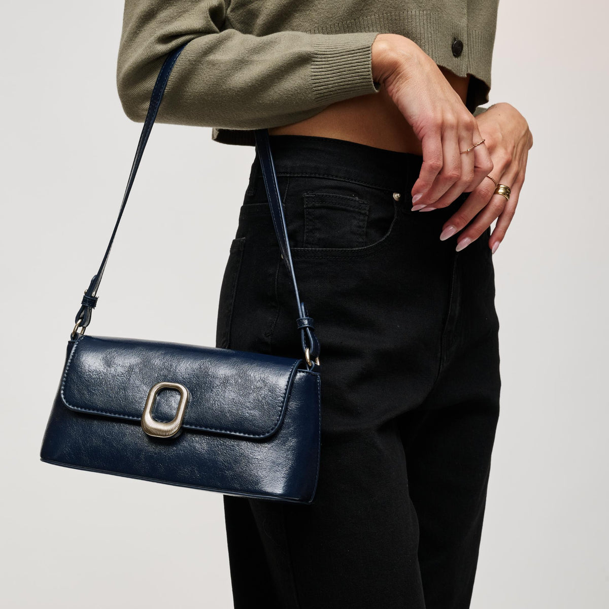 Woman wearing Midnight Urban Expressions Larek Crossbody 840504212352 View 1 | Midnight