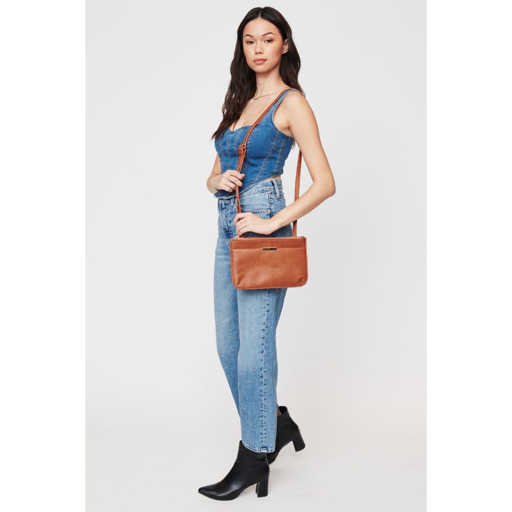 Woman wearing Tan Urban Expressions Wyatt Crossbody 840611108715 View 3 | Tan