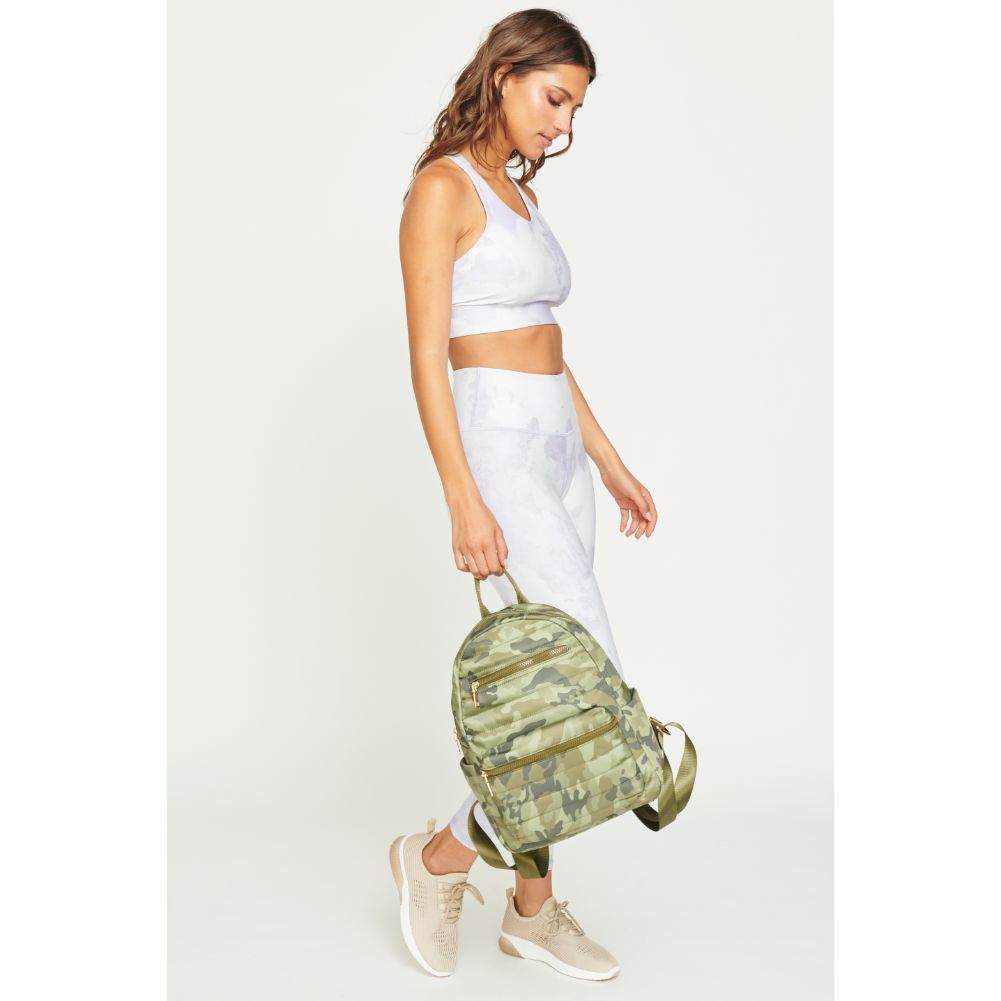 Woman wearing Green Camo Urban Expressions Aiden Backpack 840611180735 View 4 | Green Camo