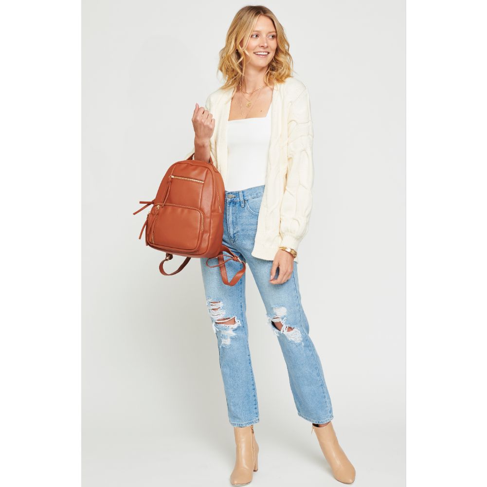 Woman wearing Cognac Urban Expressions Preston Backpack 840611175281 View 2 | Cognac