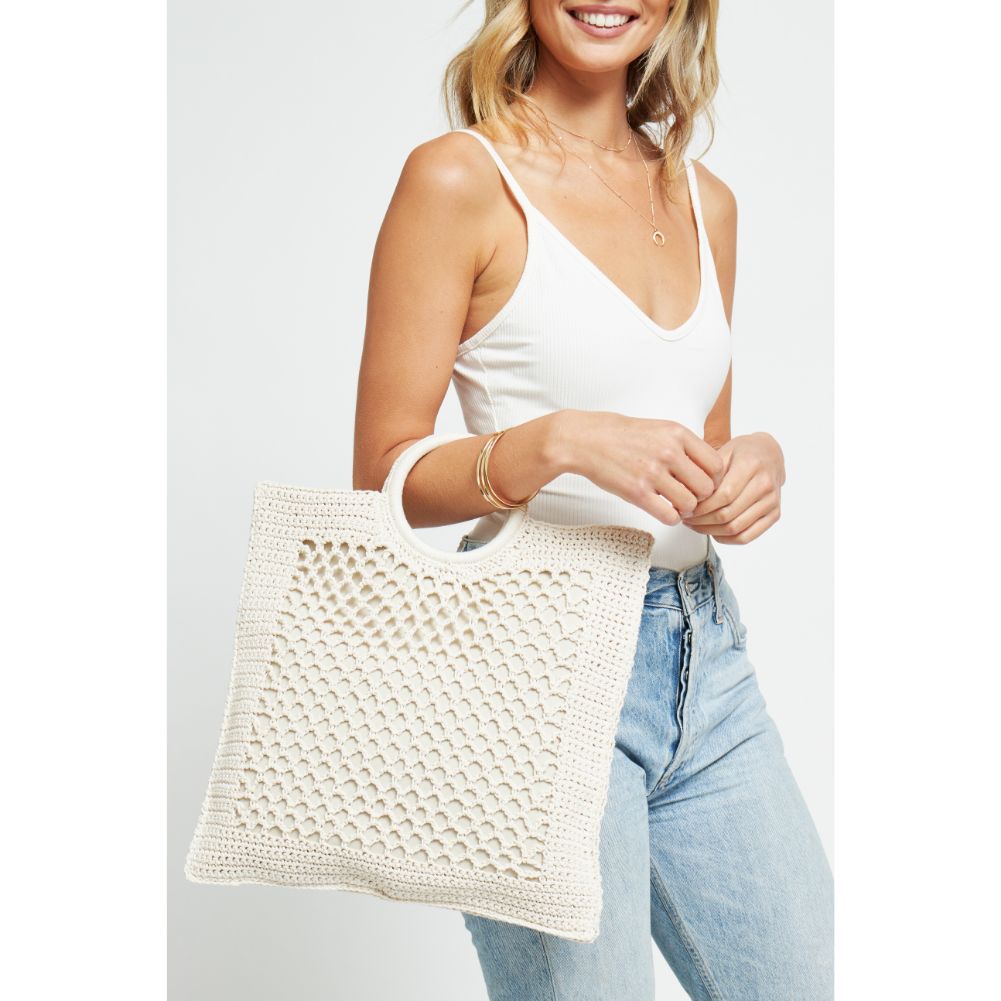 Woman wearing Ivory Urban Expressions Bermuda Tote 840611181718 View 1 | Ivory