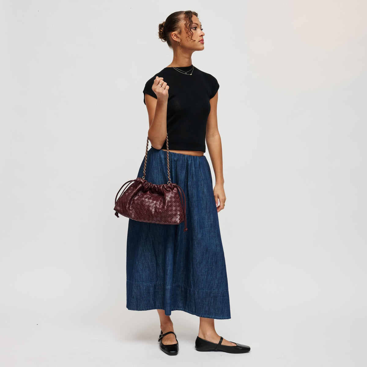 Woman wearing Burgundy Urban Expressions Sawyer Shoulder Bag 840504213601 View 4 | Burgundy