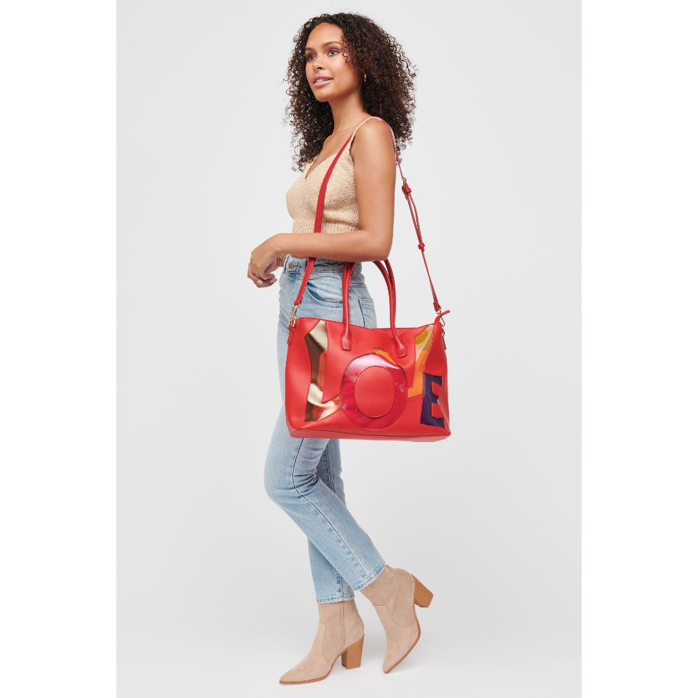 Woman wearing Red Urban Expressions Love Tote 840611160706 View 3 | Red