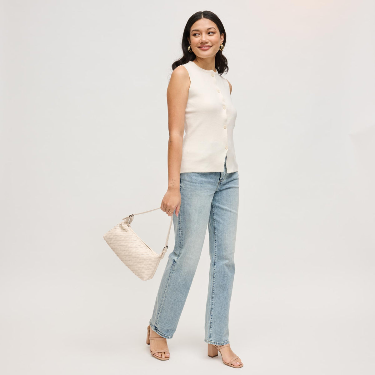 Woman wearing Oatmilk Urban Expressions Audrey Shoulder Bag 840504204067 View 2 | Oatmilk
