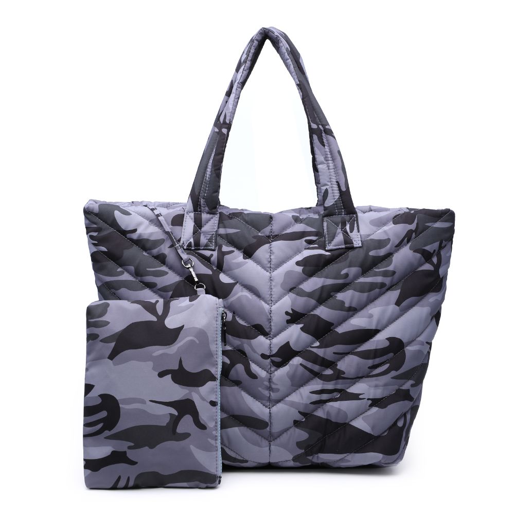 Woman wearing Black Grey Camo Urban Expressions Kickoff Tote NA-840611177797 View 5 | Black Grey Camo