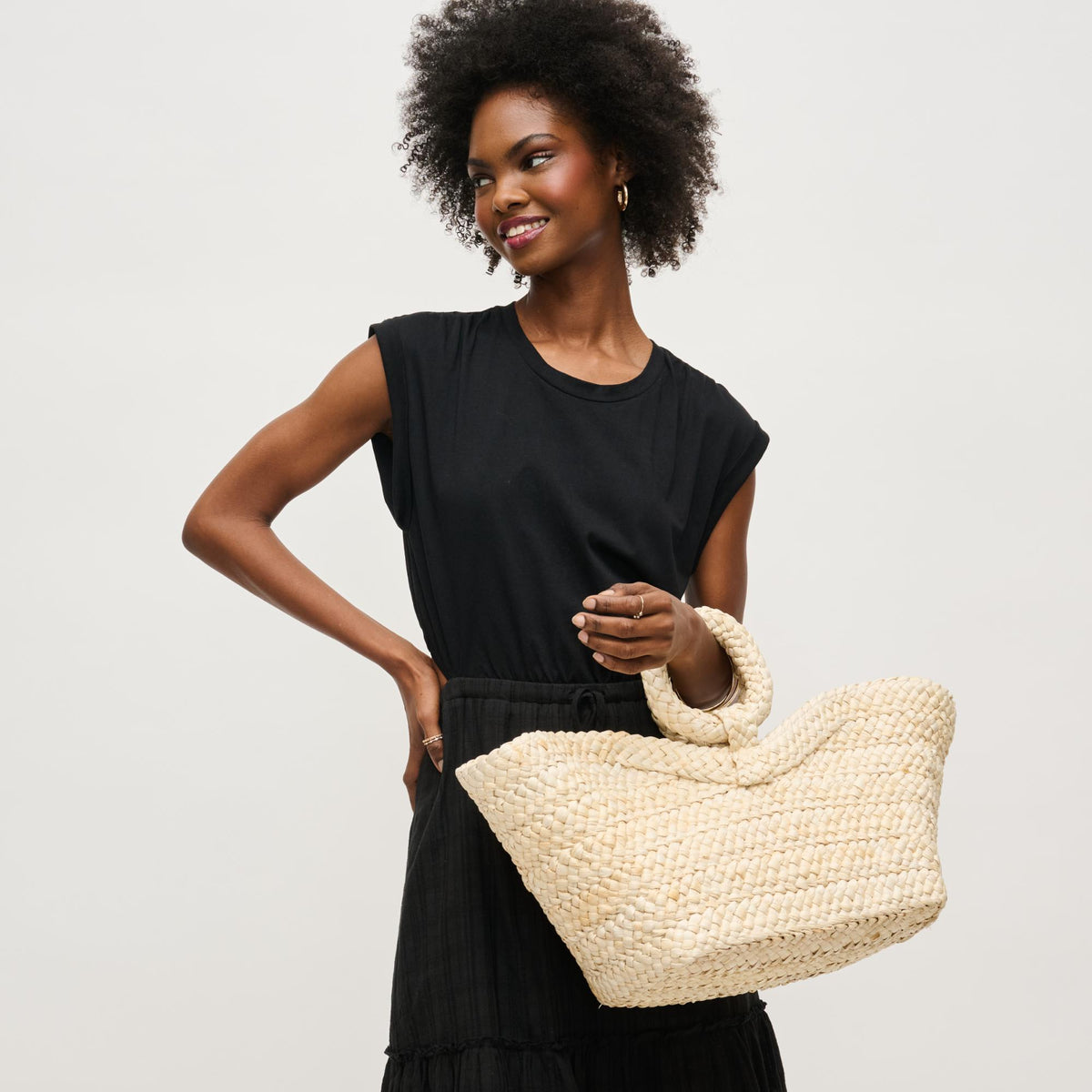 Woman wearing Ivory Urban Expressions Edith Tote 840611150981 View 2 | Ivory
