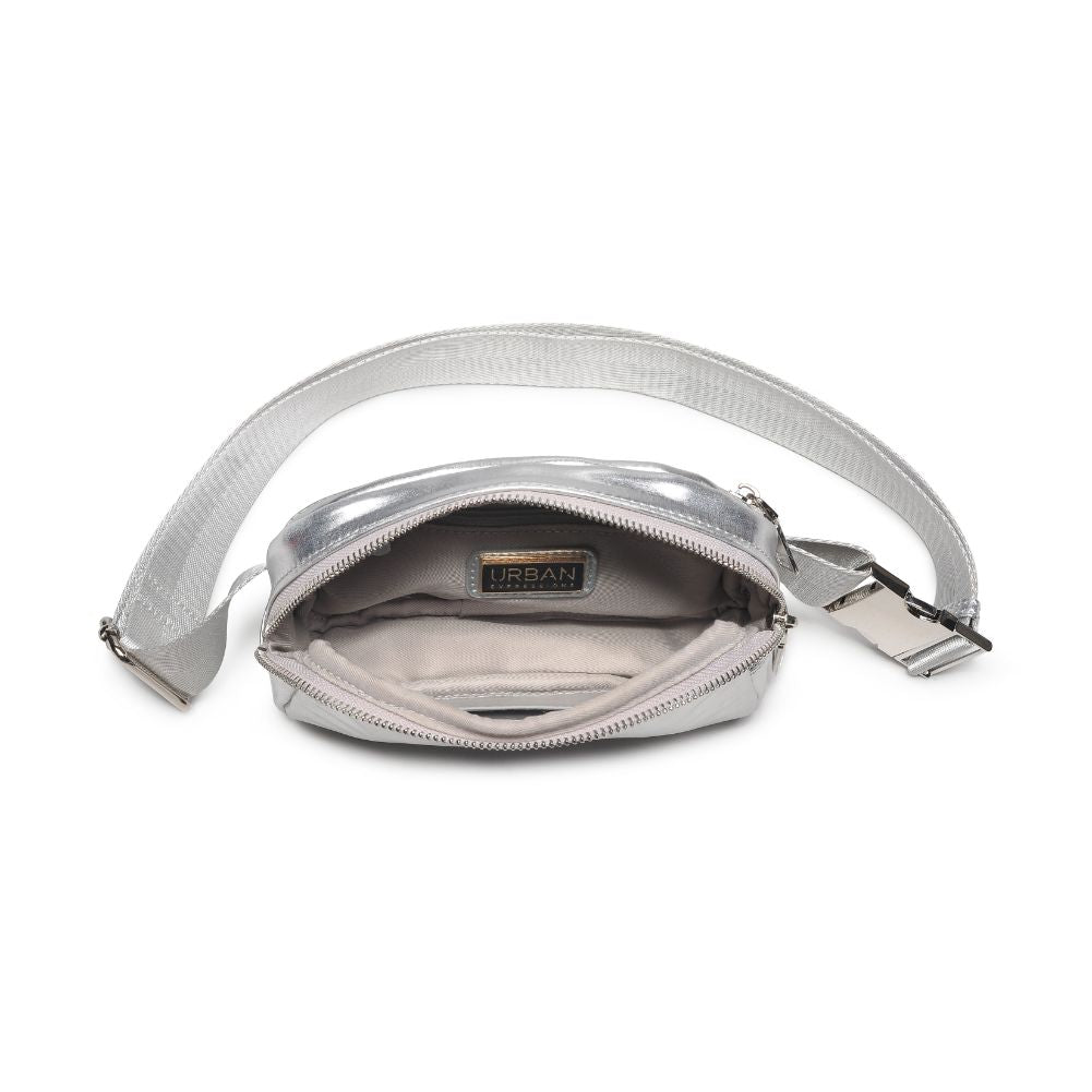 Woman wearing Silver Urban Expressions Santi Belt Bag 840611190390 View 9 | Silver