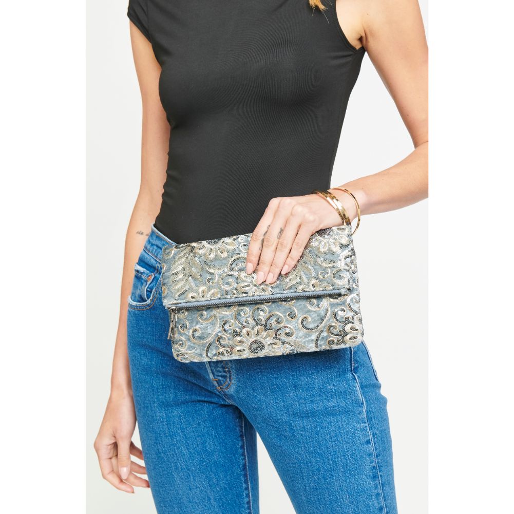Woman wearing Slate Urban Expressions Rhapsody Clutch 840611139733 View 3 | Slate
