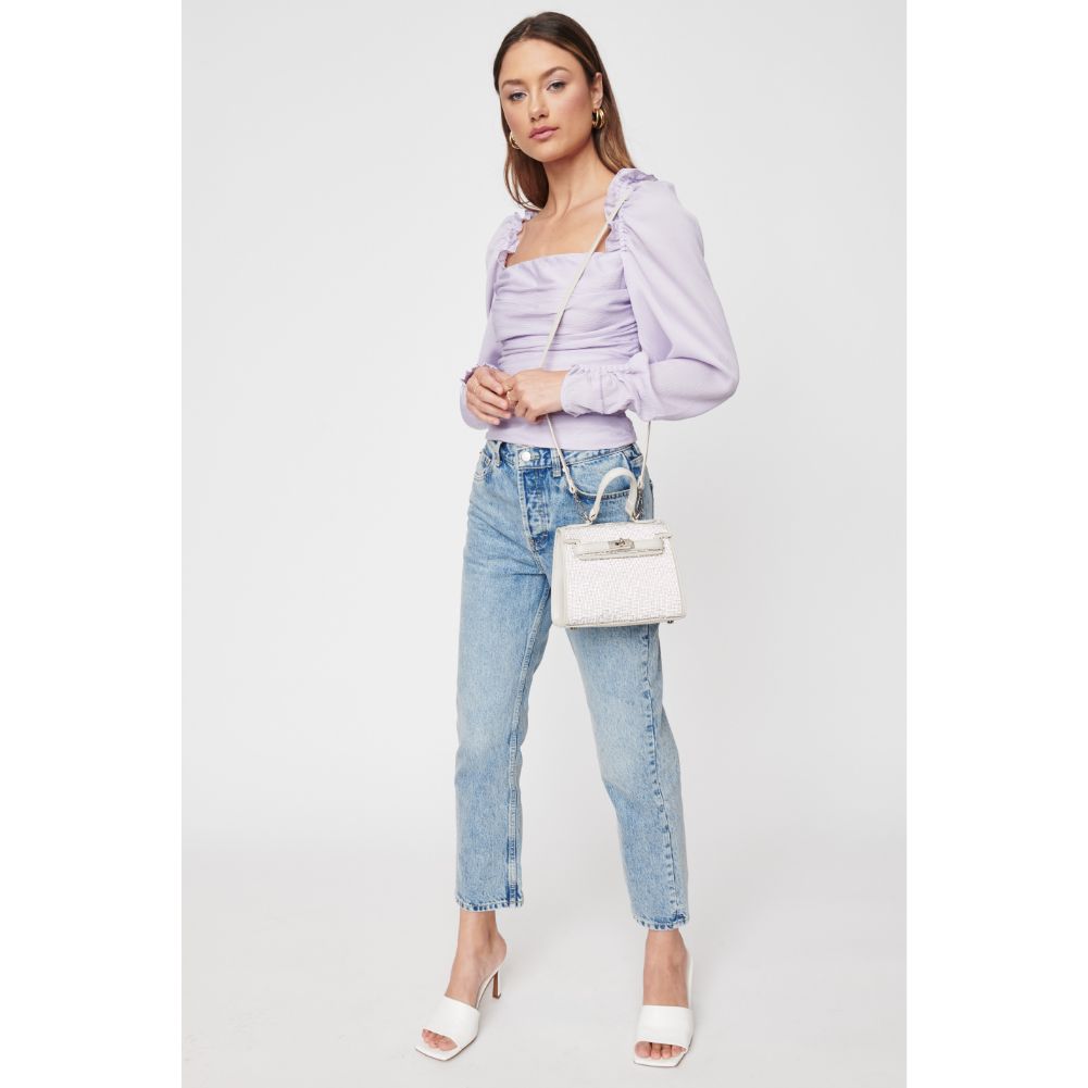 Woman wearing Silver Urban Expressions Gianna Evening Bag 840611104533 View 2 | Silver