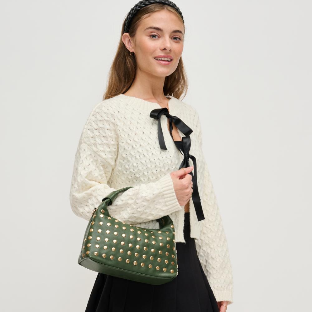 Woman wearing Forest Urban Expressions Beckette Crossbody 840611194244 View 2 | Forest