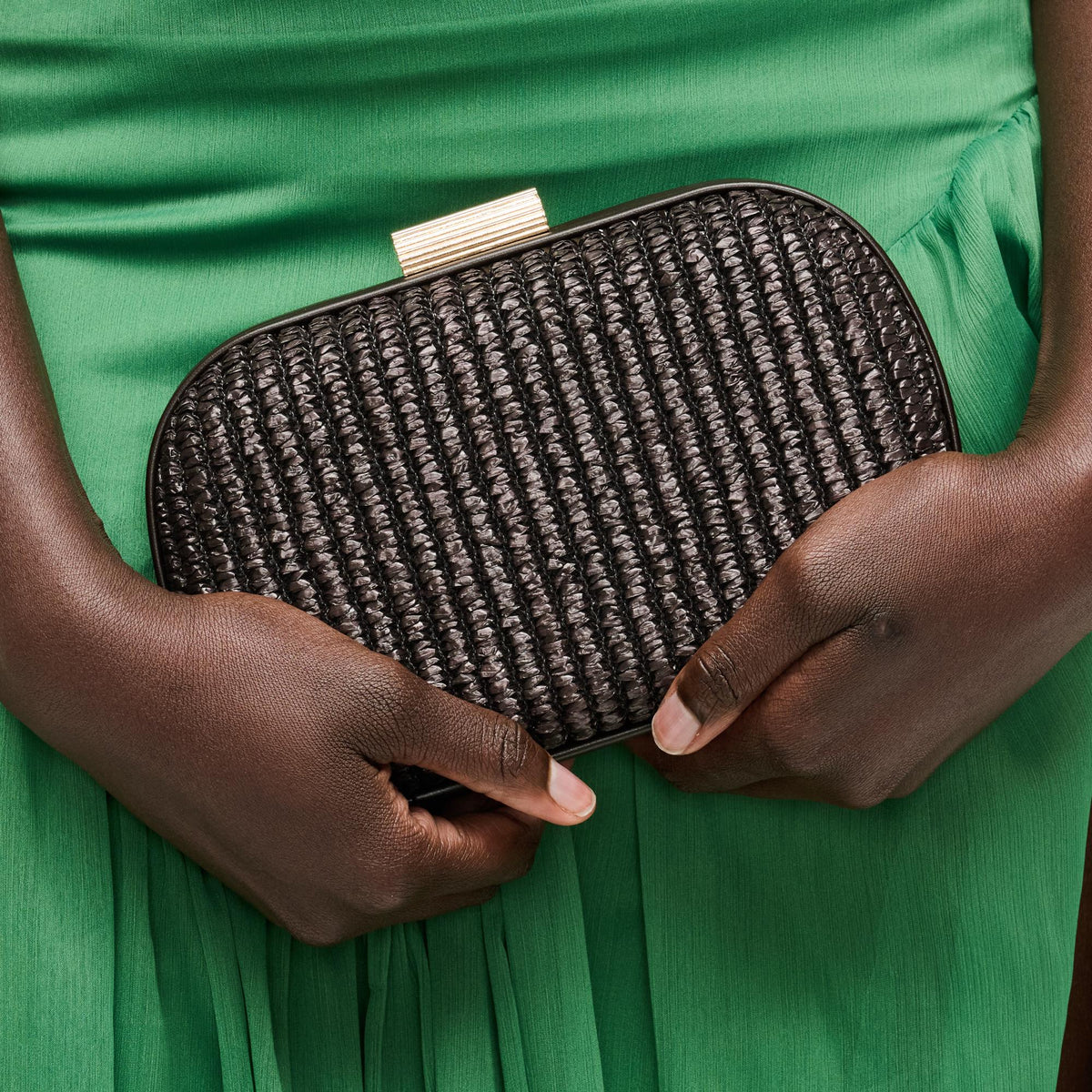 Woman wearing Chocolate Urban Expressions Alix Evening Bag 840504206313 View 1 | Chocolate
